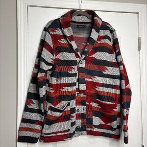 Junk food Clothing Gray/Red Tribal Print Button Down Cardigan Size Large NWT